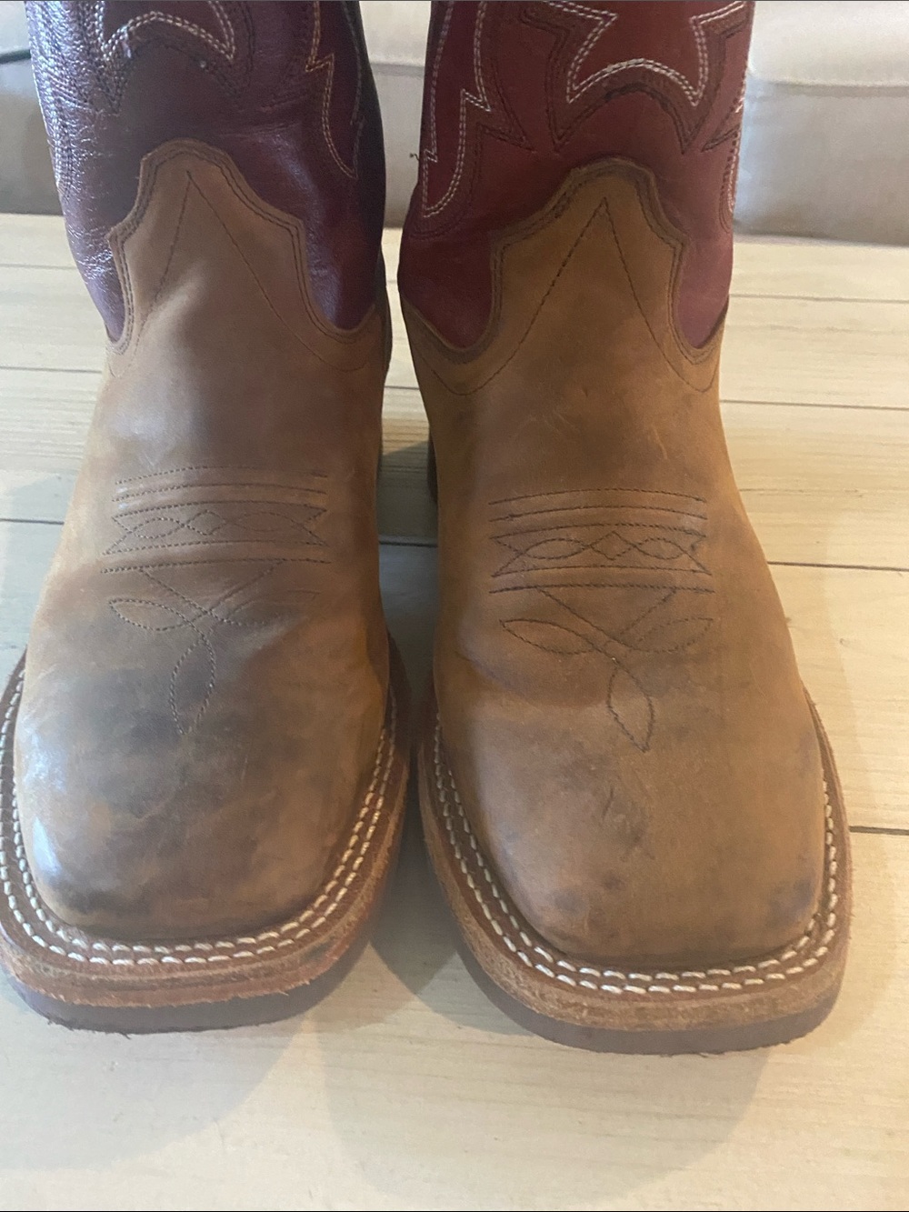 Old West Two-Tone Western Boots in Brown and Dark Red - Picture 5 of 5